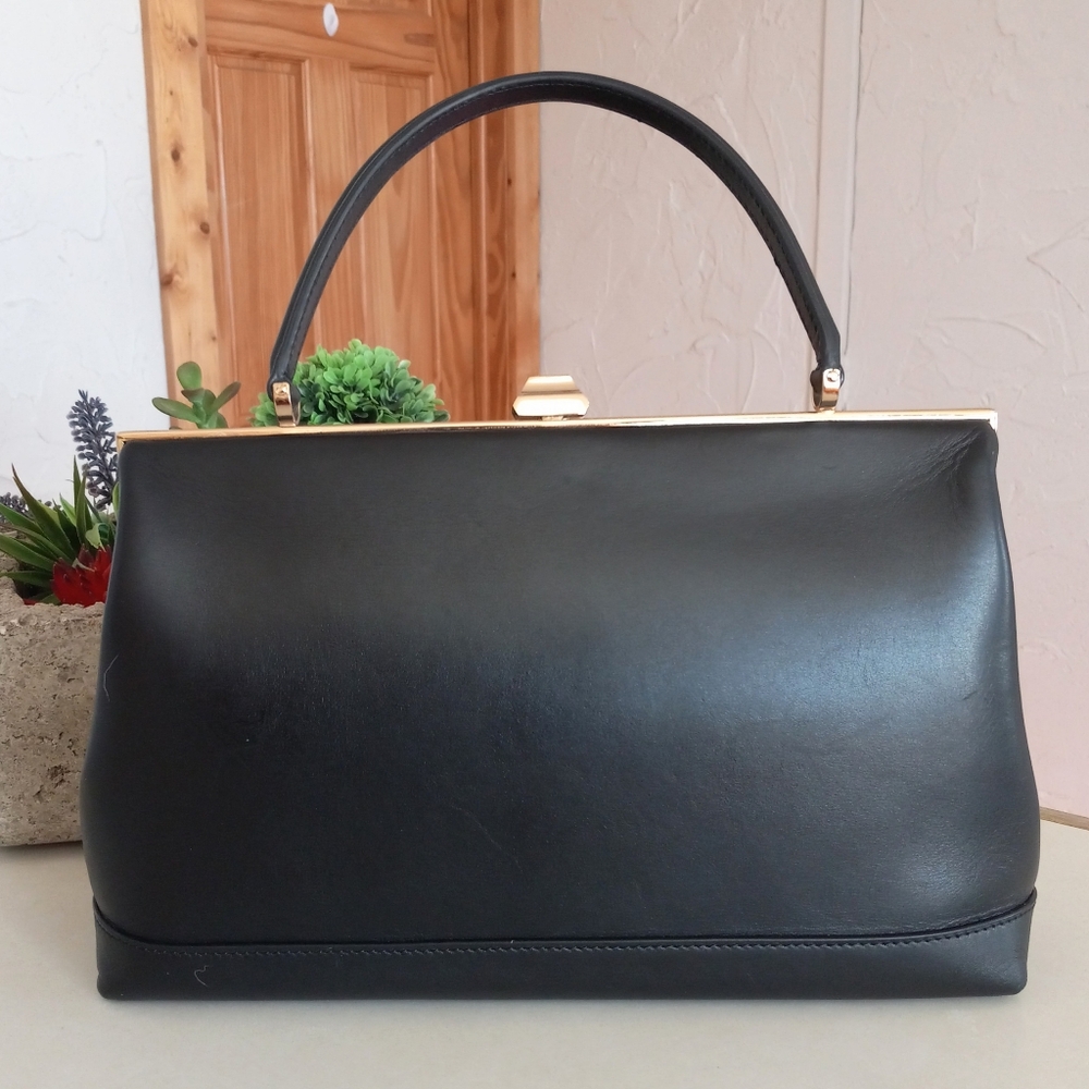 Anine Bing Elly Gold Frame Satchel Bag, Black Leather - Picture 6 of 16